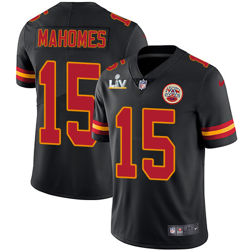 Men's Kansas City Chiefs #15 Patrick Mahomes Black 2021 Super Bowl LV Stitched Jersey